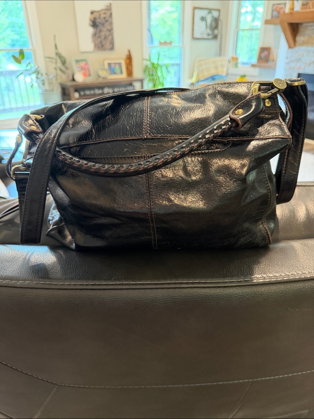 HOBO Black Braided-Handle Leather Shoulder Bag